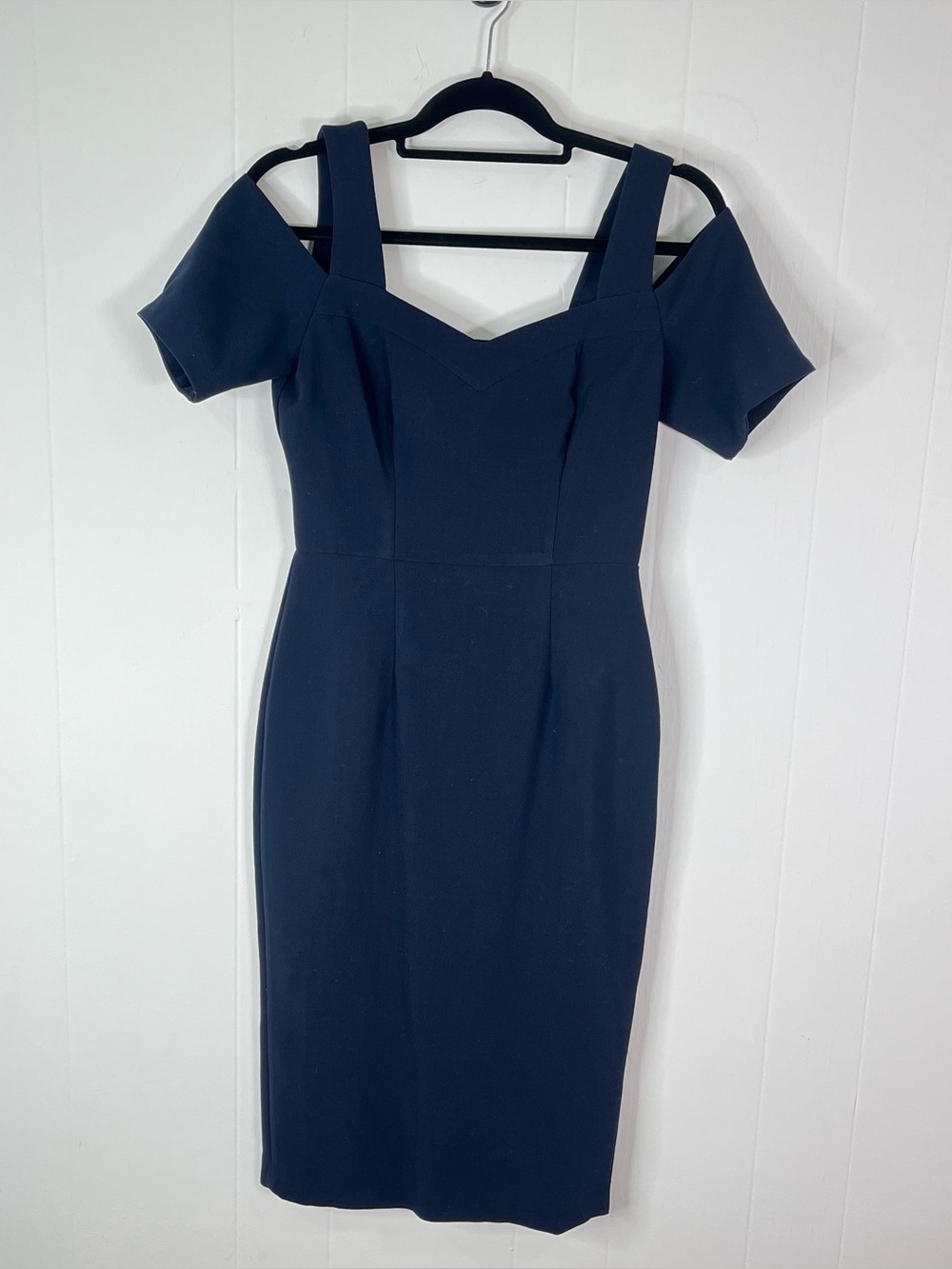 ASOS Navy Cold Shoulder Midi Dress Women’s US 6 UK 10 NWT Fitted Stretch